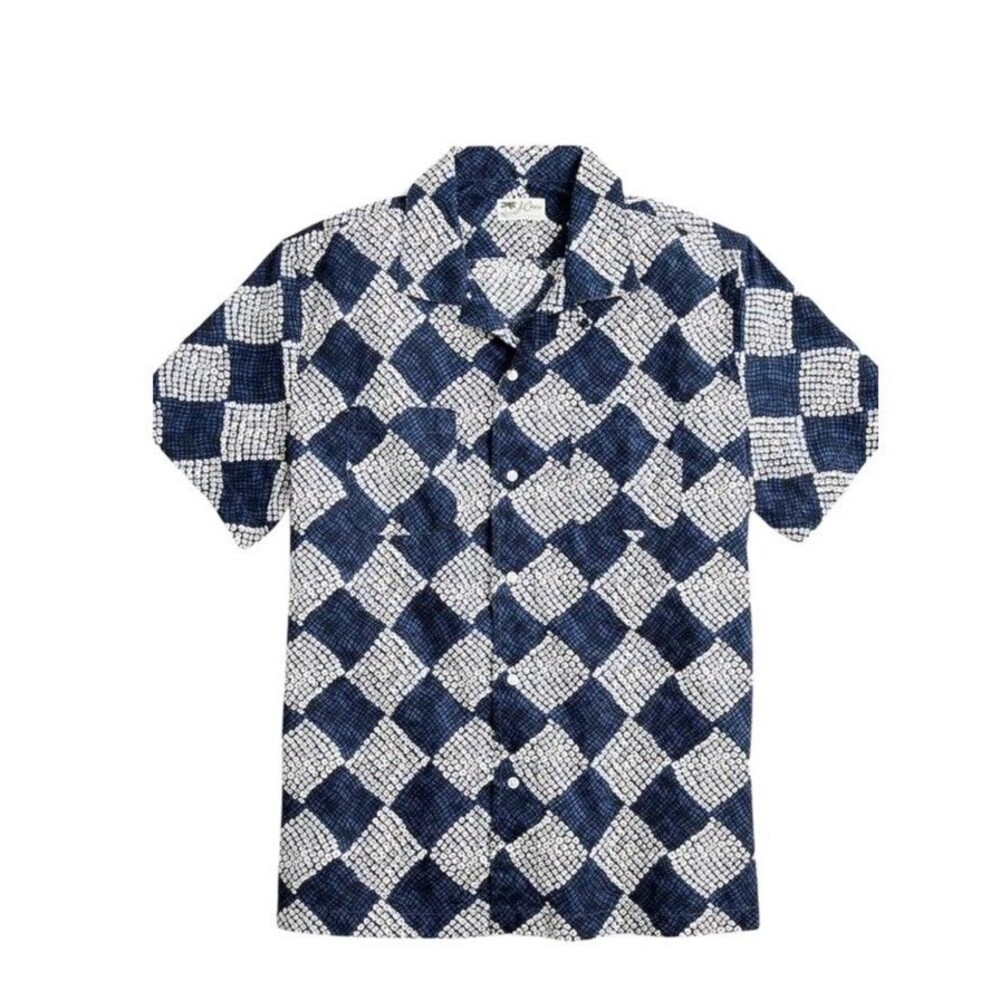 J Crew Shirt Sz XL Short Sleeve Slub Cotton Button Up Adult Classic Beach Hawaii